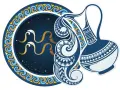Symbol Wodnika, najbardziej wyjątkowy znak zodiaku, wylewa wodę z ozdobnego dzbanka na tle nocnego nieba.