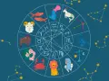 Zodiak z symbolami: Baran, Byk, Bliźnięta (od 21 maja do 20 czerwca), Rak, Lew, Panna, Waga, Skorpion, Strzelec, Koziorożec, Wodnik, Ryby.