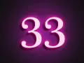 Lśniące cyfry 33 na fioletowym tle. Numerologiczna 6 z 33, symbolizująca mistrzowskie liczby.