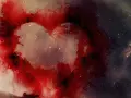 Kosmiczne serce, symbol namiętnego związku koziorożca i lwa, rozbłyska czerwienią na tle gwiezdnego pyłu.