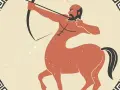 Centaur z łukiem, czy strzelec jest zazdrosny o cel? Stylizowana ilustracja w greckim stylu.