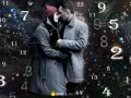 Para numerologiczna 6 i 8 – para zakochanych w objęciach na tle kosmicznego nieba z liczbami.