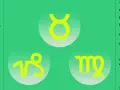 Trzy znaki ziemi: Byk, Panna i Koziorożec, otoczone symbolami zodiaku.