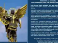 Pomnik św. Michała Archanioła, patrona Ukrainy, z mieczem i tarczą, w złotej zbroi. Modlitwa o pokój dla Ukrainy.