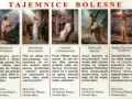 Obraz przedstawia pięć scen z Męki Pańskiej, w tym biczowanie, cierniem ukoronowanie, dźwiganie krzyża i śmierć Jezusa.