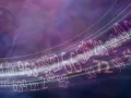Fale liczb, w tym numerologiczna 1 i 4, płyną przez fioletowe, mgliste tło, tworząc dynamiczną wizję danych.