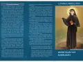 Święta Faustyna Kowalska w habicie, z krzyżem i modlitewnikiem. Obok tekst o jej życiu i kulcie Miłosierdzia, w tym litania do św. Faustyny.