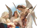 Anioły grające na instrumentach przy śpiącym Dzieciątku i Matce Bożej. Modlitwa do Archanioła Gabriela.