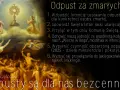 Obraz przedstawia scenę z aniołami i duszami w ogniu, z monstrancją w chmurach. Tekst informuje o 9-dniowej nowennie za dusze w czyśćcu cierpiące.
