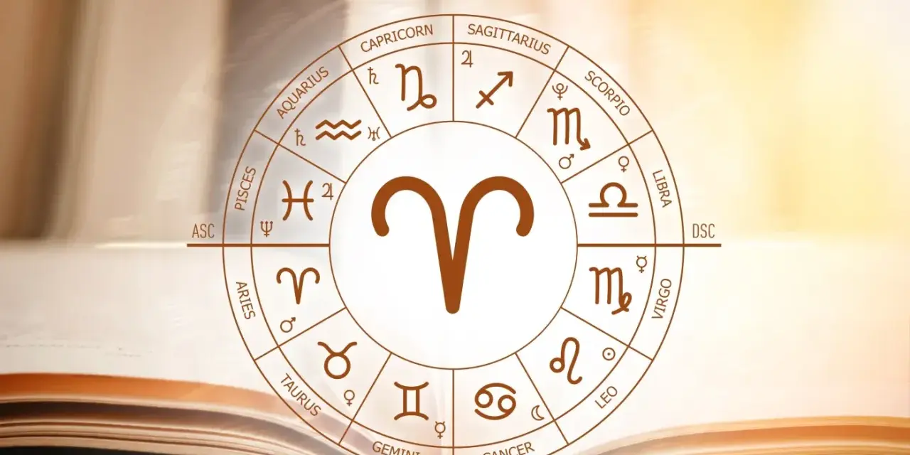 Koło zodiaku z symbolem Barana w centrum. 21.03 to początek tego znaku zodiaku.