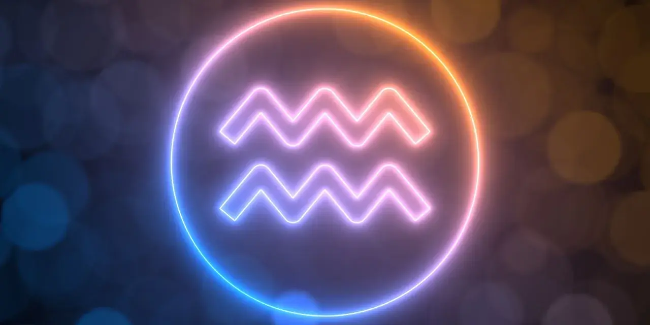 Neonowy symbol Wodnika, od kiedy do kiedy trwa ten znak zodiaku, otoczony poświatą.