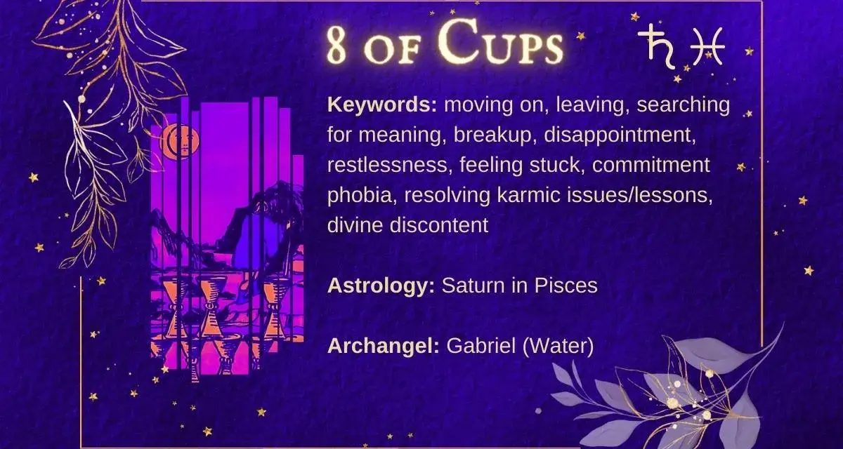 Karta 8 pucharów tarot: czas na odejście, poszukiwanie sensu i uwolnienie się od rozczarowań.