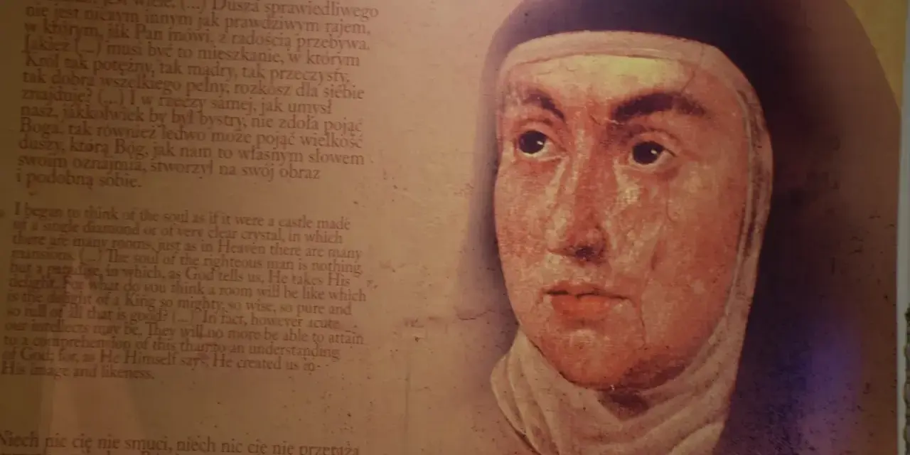 Portret zakonnicy z tekstem o modlitwie o przyjaciela.