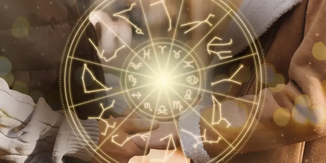 Zodiakalny krąg z konstelacjami, sugerujący idealnego partnera dla strzelca.