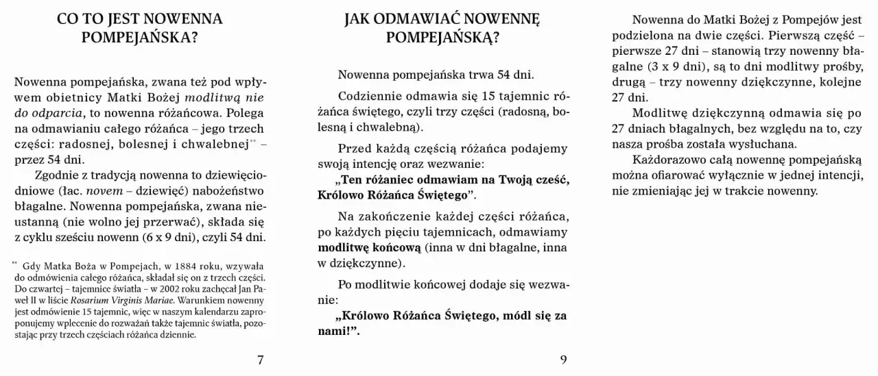 Nowenna pompejańska: rozważania o modlitwie różańcowej przez 54 dni. Poznaj jej strukturę i sposób odmawiania.
