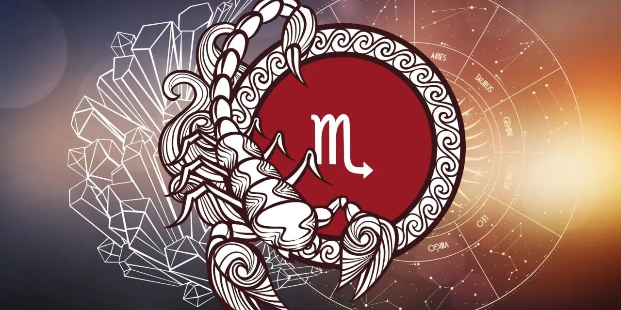 Skorpion, 23.10 znak zodiaku, z symbolem i konstelacjami.