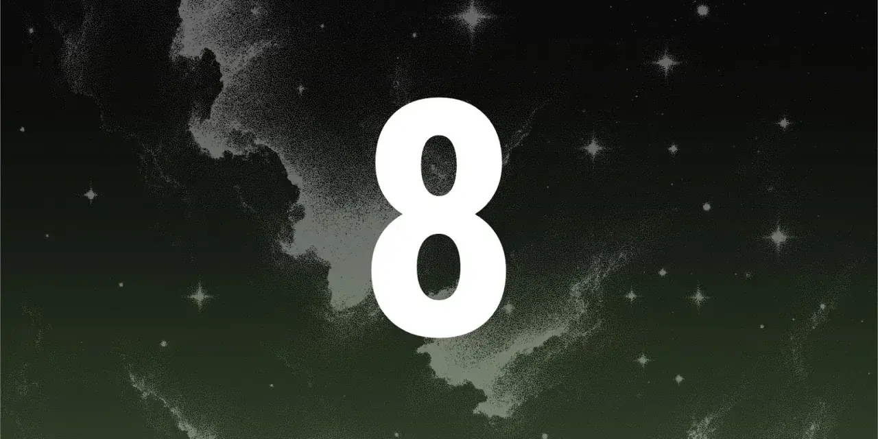 Biała ósemka na tle nocnego nieba z gwiazdami i mgławicami. 88 znaczenie ukryte w kosmicznej głębi.
