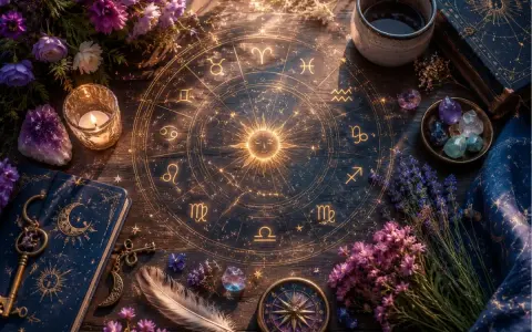 Magiczny krąg zodiaku, świeca, kryształy i kwiaty. Idealne do wróżby tarot tygodniowy rak.