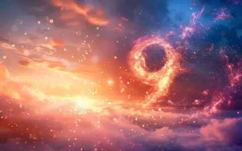 Jasny, świetlisty numer 9 w chmurach, symbolizujący 9 rok numerologiczny.
