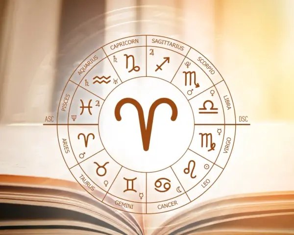Koło zodiaku z symbolem Barana w centrum. 21.03 to początek tego znaku zodiaku.