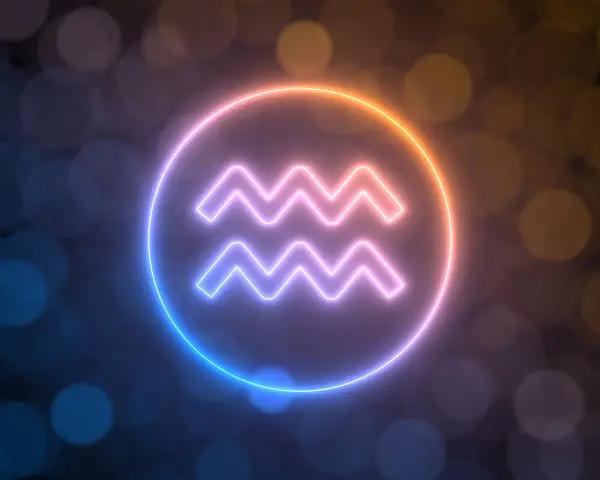 Neonowy symbol Wodnika, od kiedy do kiedy trwa ten znak zodiaku, otoczony poświatą.