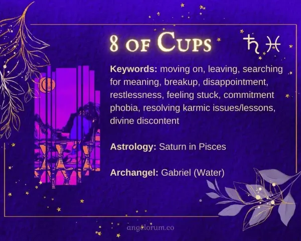 Karta 8 pucharów tarot: czas na odejście, poszukiwanie sensu i uwolnienie się od rozczarowań.