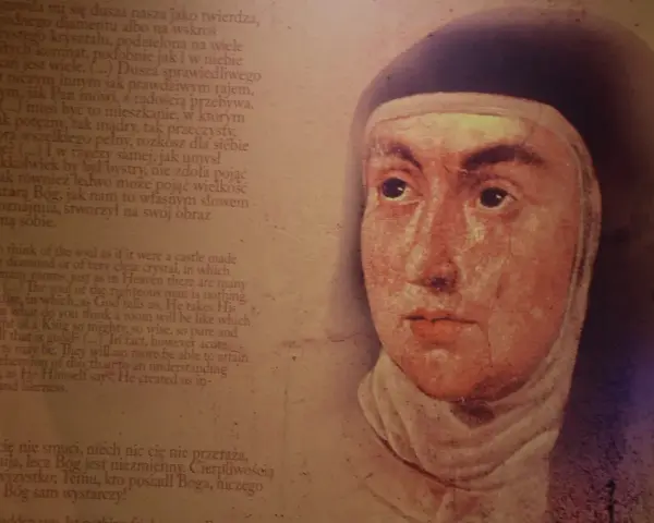 Portret zakonnicy z tekstem o modlitwie o przyjaciela.