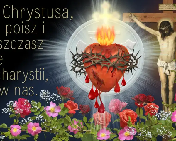 Serce Jezusa, z którego spływa krew, otoczone koroną cierniową, symbolizuje modlitwę za konających.