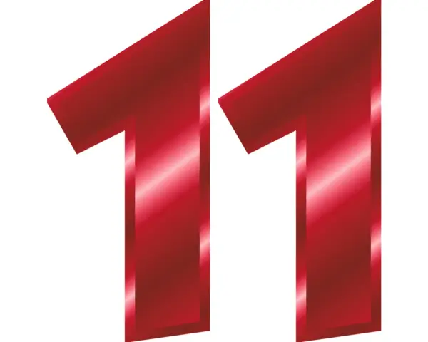 Czerwone, błyszczące cyfry 1 i 1 tworzą liczbę 11. W numerologii 11 jest liczbą mistrzowską, ale redukuje się do 2 (1+1). Może też symbolizować połączenie energii numerologicznej 3 i 11.