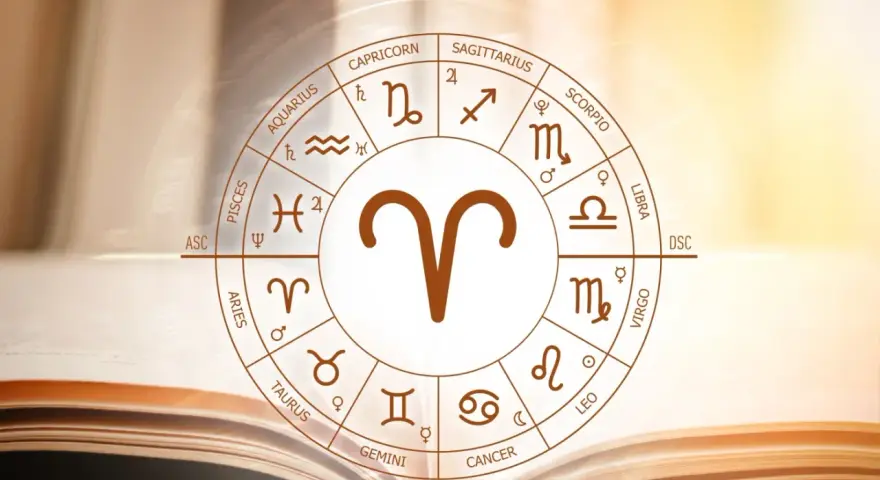 Koło zodiaku z symbolem Barana w centrum. 21.03 to początek tego znaku zodiaku.
