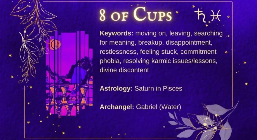 Karta 8 pucharów tarot: czas na odejście, poszukiwanie sensu i uwolnienie się od rozczarowań.