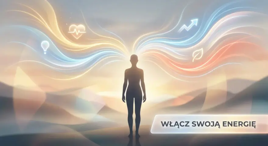 Sylwetka człowieka z rozchodzącymi się promieniami energii. Wibracja dnia 5. Włącz swoją energię.