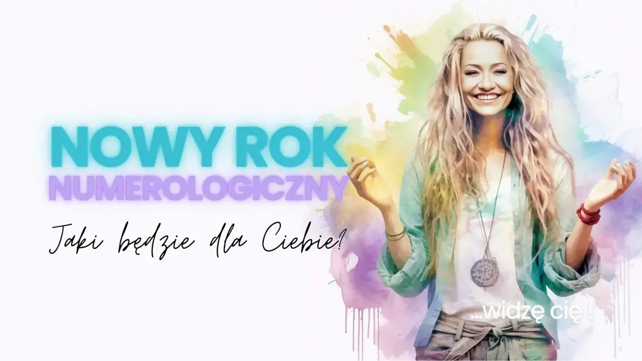 Nowy rok numerologiczny: jaki będzie dla Ciebie? Uśmiechnięta kobieta z długimi włosami, w tle akwarelowe plamy.
