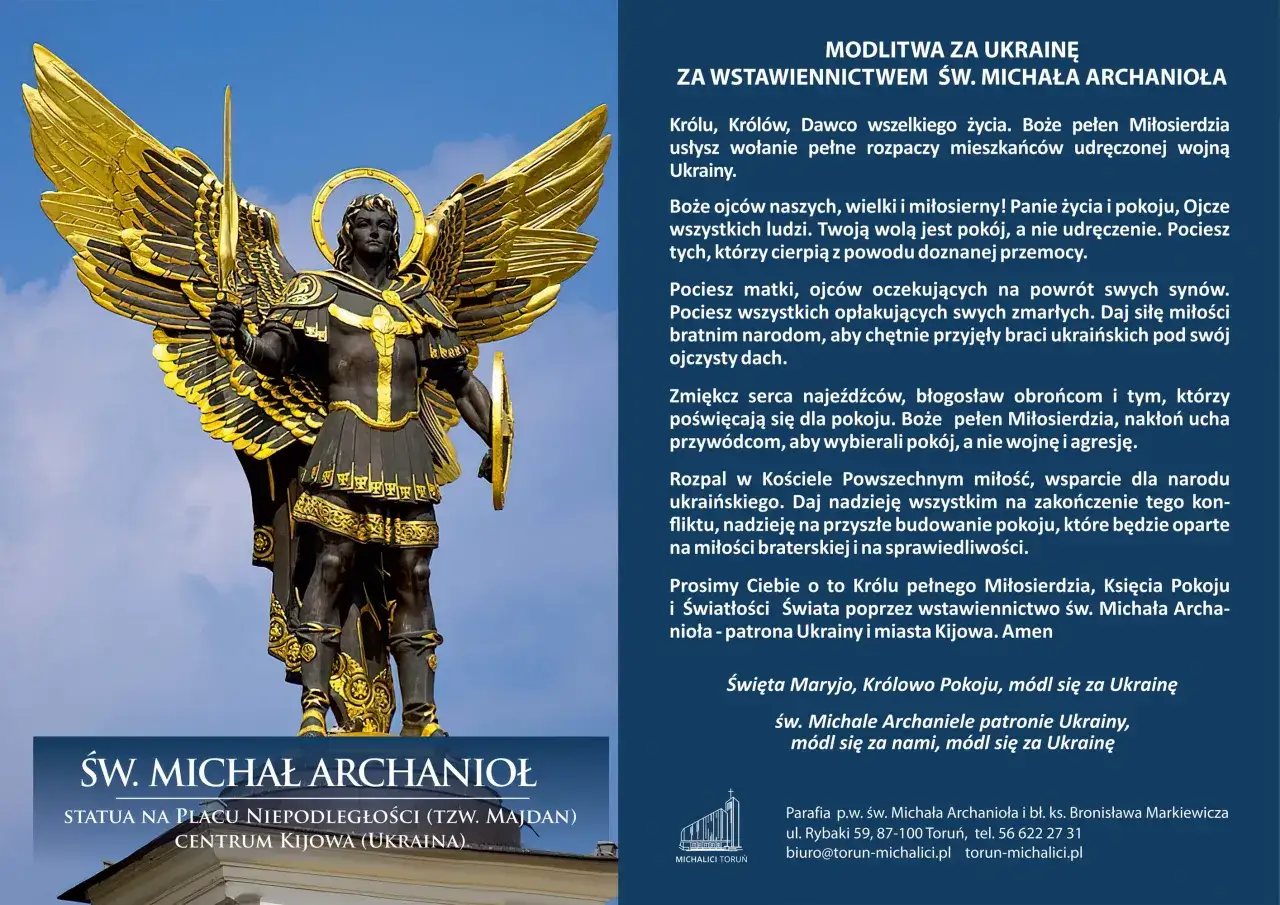 Pomnik św. Michała Archanioła, patrona Ukrainy, w Kijowie. Modlitwa za Ukrainę, dzień 4 nowenny do św. Michała Archanioła.