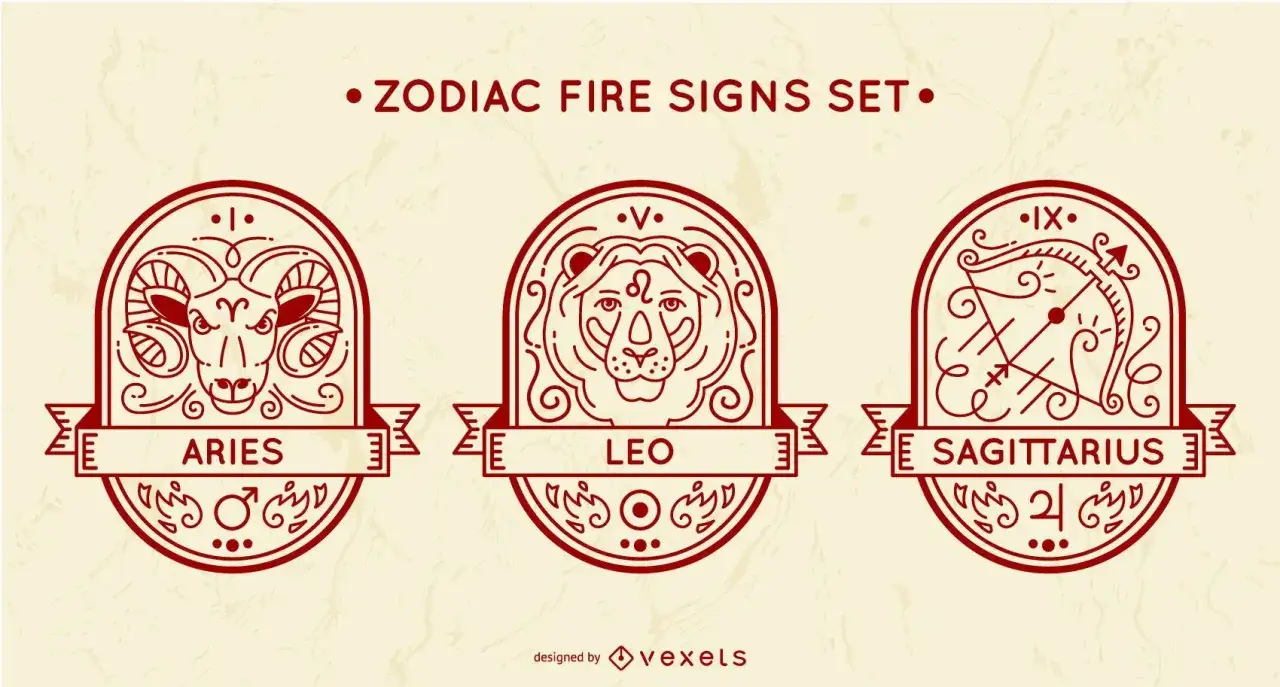 Baran, Lew i Strzelec – najbardziej namiętne znaki zodiaku, przedstawione w stylizowanych medalionach.